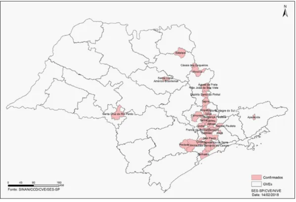 FIGURE 3   Distribution of autochthonous yellow fever cases by municipality (origin of infection)