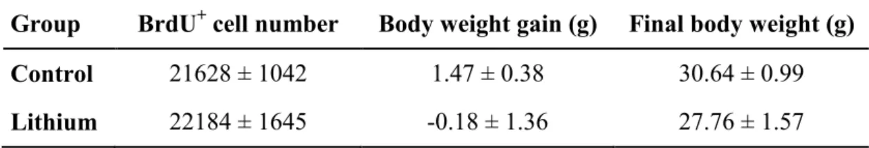 Table 1. Estimated total number of BrdU +  cells and body weight data   