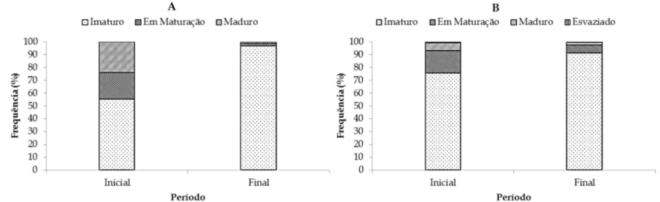 Figura  4.  Frequência  de  ocorrência  dos  estágios  de  maturação  da  jatuarana-escama-grossa, 282 