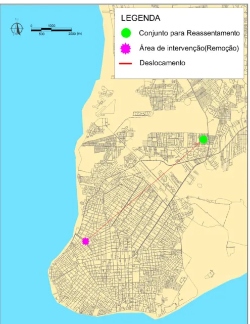Ilustração 8 - Deslocamento da população atingida pelas obras de macrodrenagem do Igarapé  das Armas (Doca)