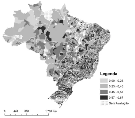 Figura 1. Distribuição do indicador da atenção básica do PMAQ-AB, por município. Brasil