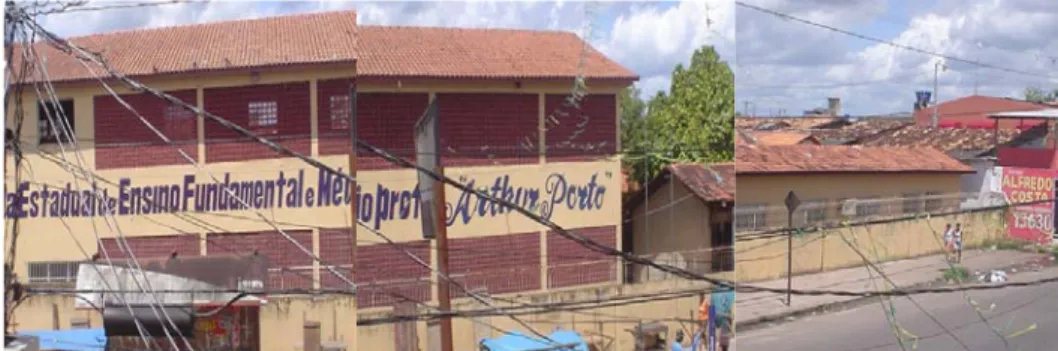 Figura 1: Escola Estadual de Ensino Fundamental e Médio Prof. Arthur Porto  Às proximidades da escola funcionam várias casas comerciais de pequeno, médio  e grande porte; 01 feira (funcionava bem no muro da frente da escola e os confrontos entre  direção  