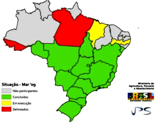 Figura 1: Situação atual dos estudos da situação epidemiológica da brucelose no Brasil  (Ferreira Neto, 2009)