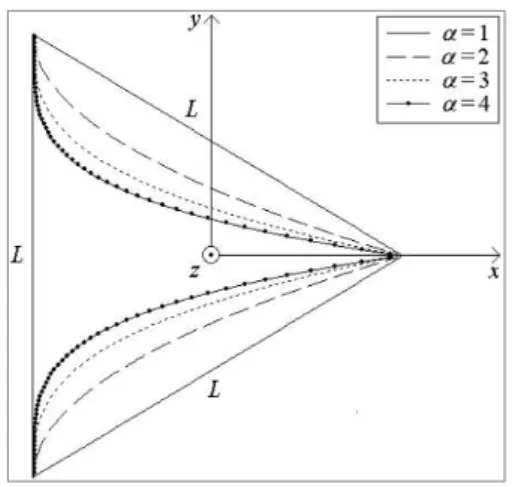Fig. 1. Geometries of the modified triangular nanoparticles with polynomial sides. 