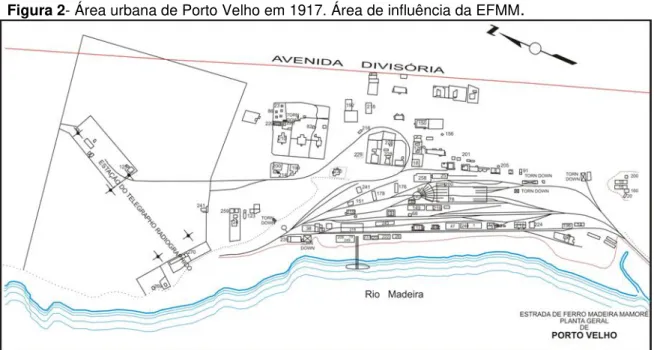 Figura 2- Área urbana de Porto Velho em 1917. Área de influência da EFMM . 