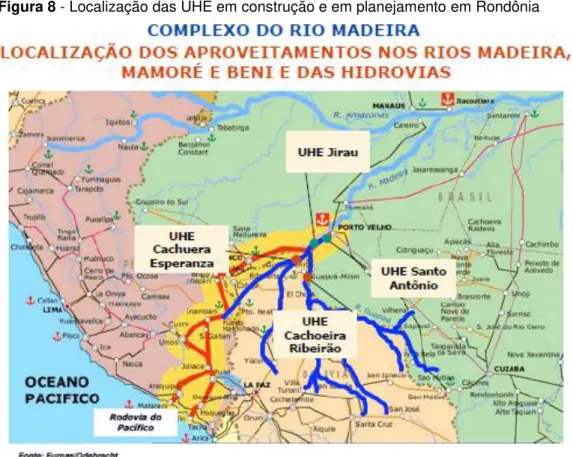 Figura 8 - Localização das UHE em construção e em planejamento em Rondônia 