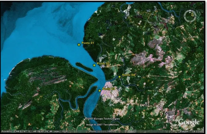 Figura  3  -  Localização  a  Área  de  Estudo  do  Estuário  Guajará-Miri,  Mostrando  de  Área  de  Amostragem  (Pontos  de  Coleta),  Com  Localização  (Geo-Referênciada)  das  Estações  de Coleta