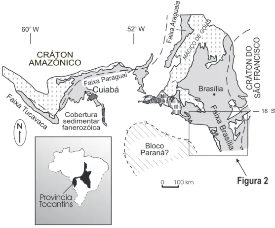 Figura 1. Situação da área estudada em relação à província Tocantins (segundo Fuck et al.