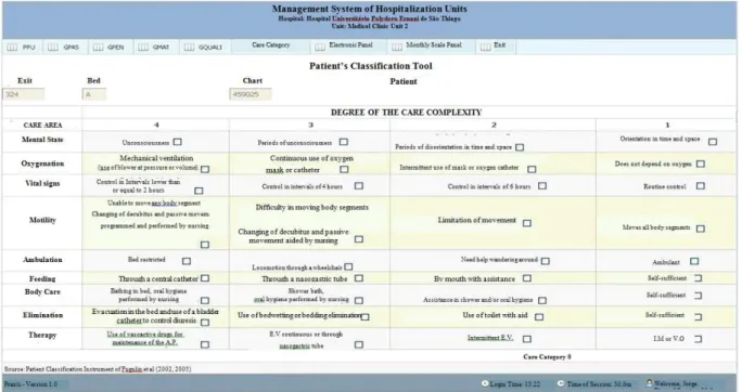 Figure 1 - Patient Classification Instrument Screen