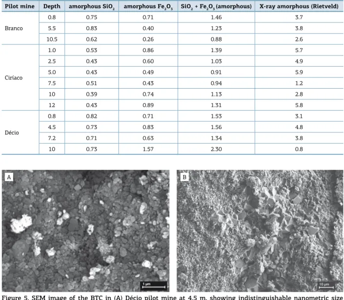 Figure  6.  Distribution  of  the  concentrations  of  the  main  chemical  components,  with  the  depth,  of  the  three pilot mines