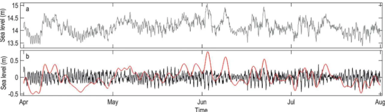 Figure 3. SL time series from winter and spring 2014 and summer 2015 (mooring 02). a) Raw data