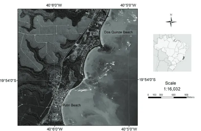 Figure 1. Location of the two sand beaches sampled in the EME.
