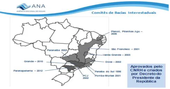 Figura 3 - Mapa que ilustra os CBH federais existentes no Brasil  Fonte: ANA, 2012 