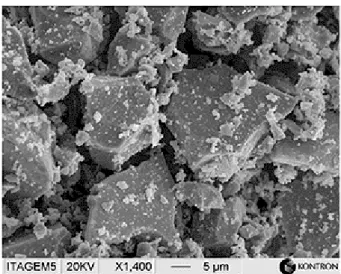 Figura 4 - Foto ao MEV de cristais lamelares de hematita de  Itabira, Minas Gerais. 