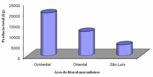 Figura 10: Produção de pescado por área do litoral maranhense no ano de 2002. 