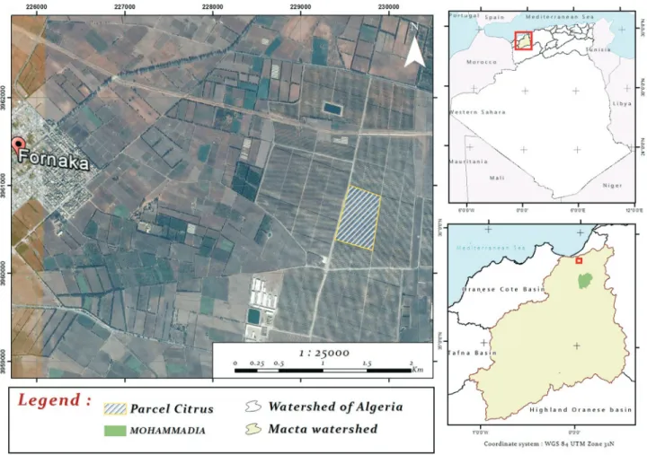 Figure 1 - Satellite view and maps of the study area.