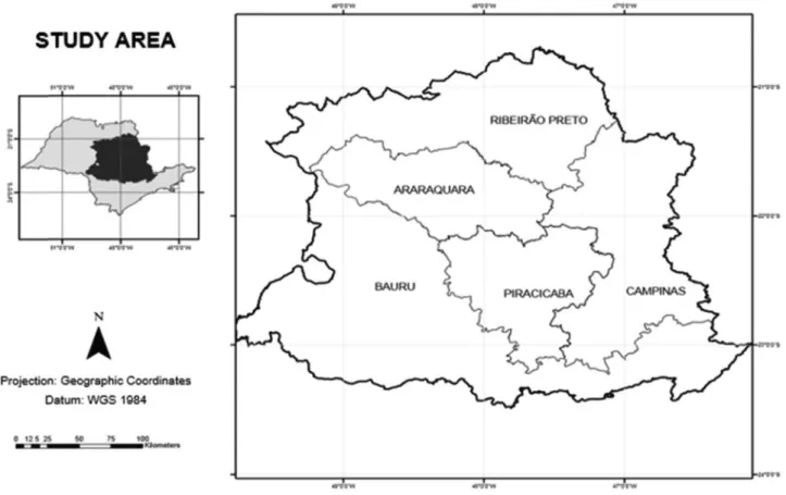 Figure 1 - Map of the study area divided by mesoregions.