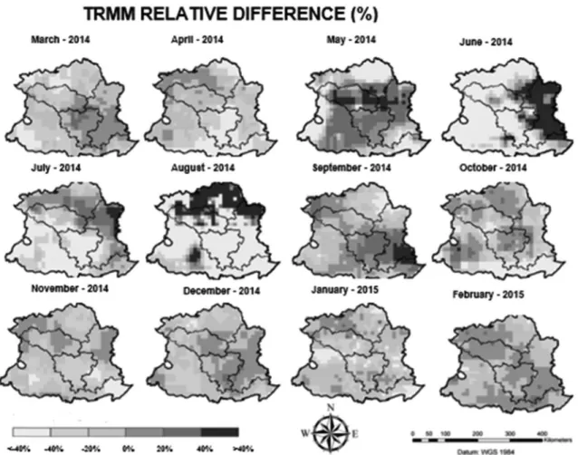 Figure 4 - Relative difference in the rain gauge-satellite comparison TRMM.