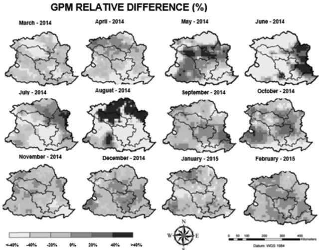 Figure 5 - Relative difference in rainfall-satellite GPM comparison.