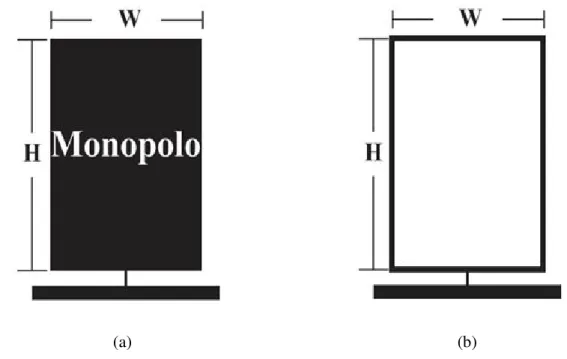 Figura 3.1. Monopolo Planar [35] (a) e “Monopolo Filamentar” [47] (b). 