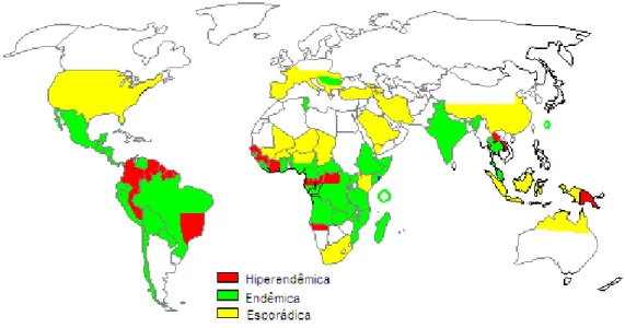 Figura  9: Distribuição geográfica mundial de Strongyloides stercoralis  Fonte: www. Ebah.com.br 