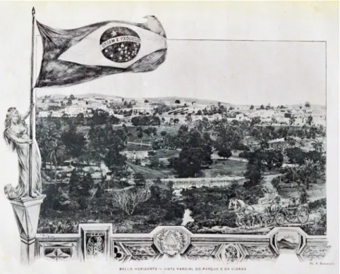 Figura 8 – Francisco Soucasaux. Página do Álbum de Minas, com a legenda “Bello Horizonte  – vista parcial do parque e da cidade”