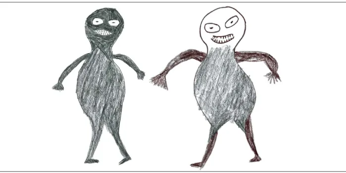 Figure 5. Kamalupo kumã, anthropomorphic cannibal pots. Drawing by Itsautaku Wauja (1998)