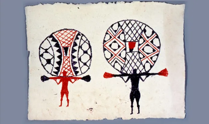 Figure 6. “Atirruá” (Atujuwá), giant mask of the whirlwind spirit. Drawing by Apyká (Kamo) Wauja (1980)