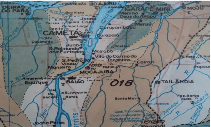 Figura 02: mapa do Estado do Pará- vilas Moiraba e Carmo do Tocantins. Acervo do IBGE- Cametá- março de  2012