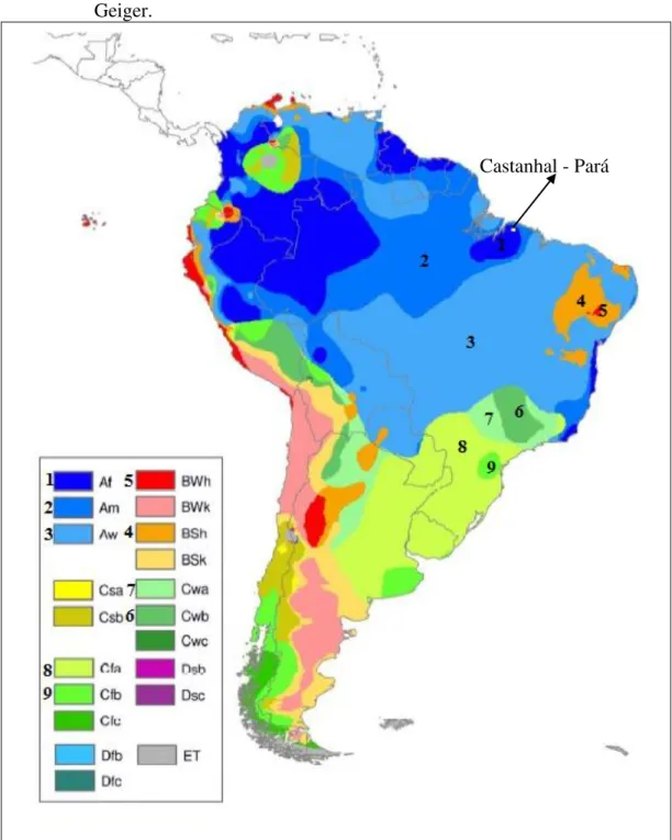 Figura 1  –  Tipos climáticos da América do Sul segundo classificação de Köppen- Köppen-Geiger