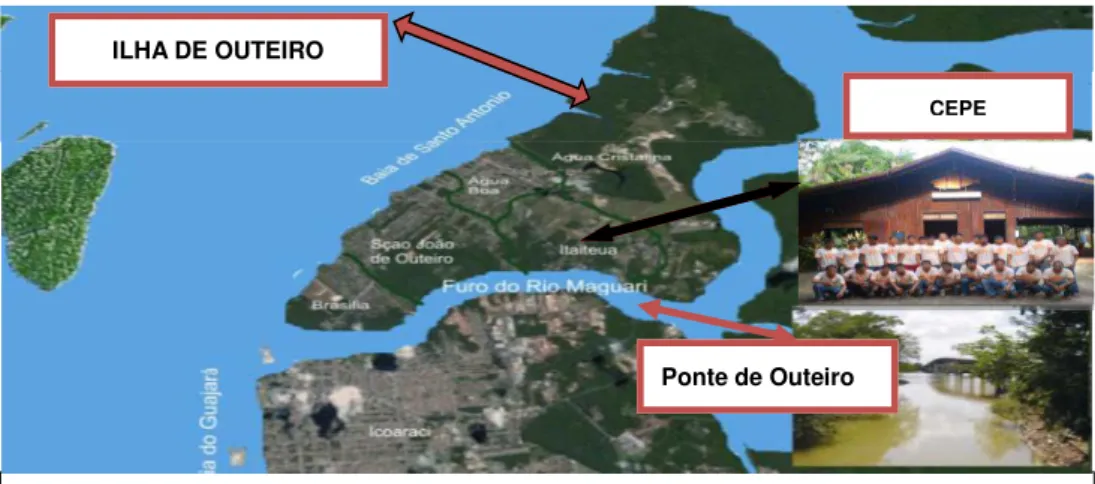 Figura 4  –  Vista superior a Ilha de Outeiro e localização da CEPE  Fonte: Souza, 2007 (adaptação nossa)