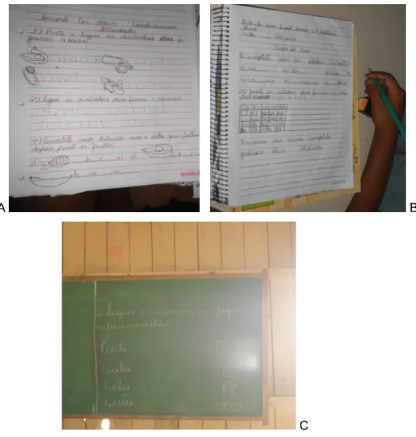 Figura  4.  Atividades  desenvolvidas  por  duas  professoras  de  escolas  rurais  multisseriadas das Ilhas de Cotijuba e Paquetá/PA