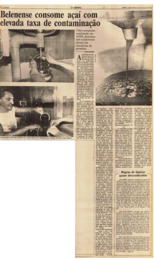 Figura 4 – Notícia sobre contaminação do açaí na década de 1990. 