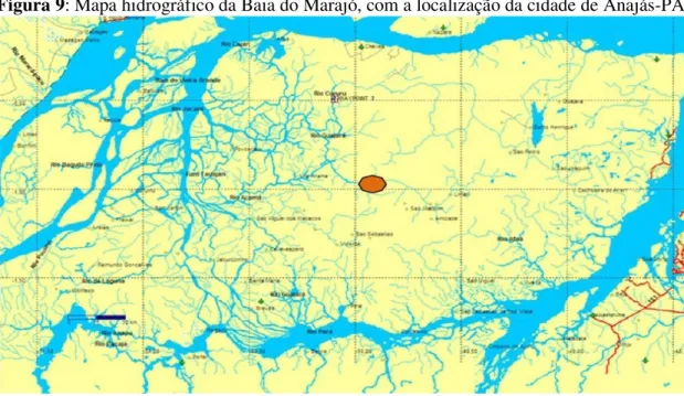 Figura 9: Mapa hidrográfico da Baia do Marajó, com a localização da cidade de Anajás-PA