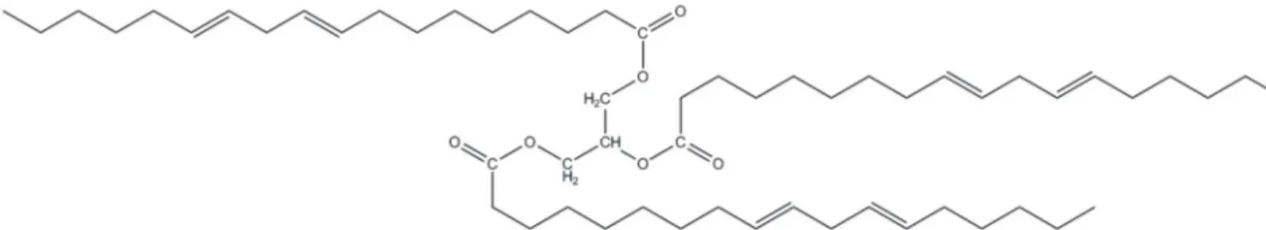 Figura 1. Estrutura do triacilglicerol característico de m/z 879 – LLL (L=Linoleico), o qual aparece com mais abundância no óleo de soja