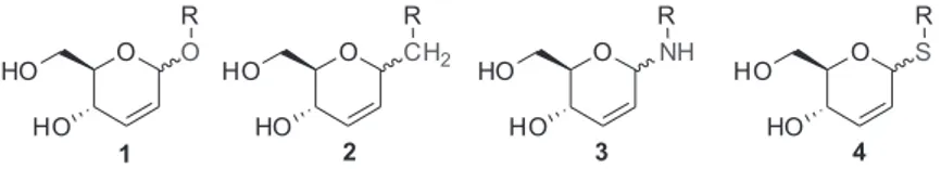Figura 1. O-glicosídeos, C-glicosídeos, N-glicosídeos e S-glicosídeo 2,3-insaturados