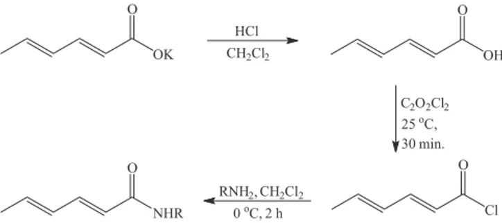 Table 1. Amines employed in the syntheses, reaction yields and melting points of the amides (1-9).