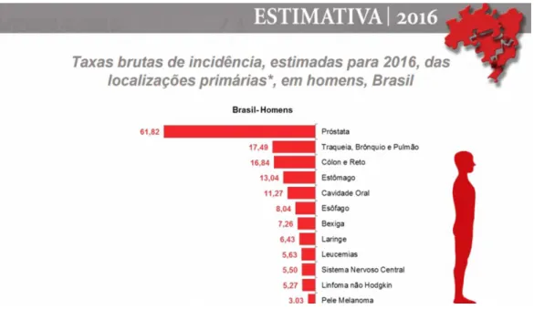 Figura  2. Taxas  brutas  de  incidência  das  localizações  primárias*  estimadas  para  2016,  em  homens,  no  Brasil