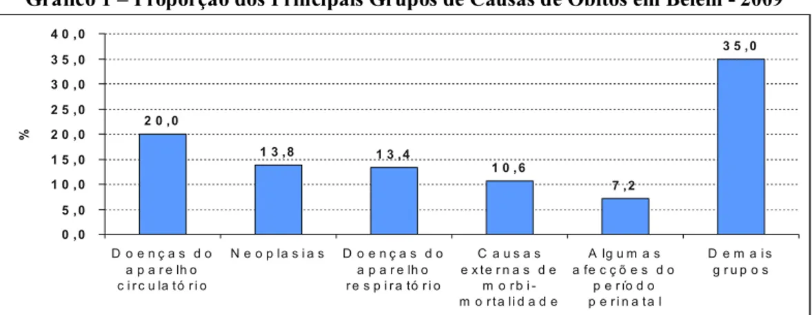 Gráfico 1 – Proporção dos Principais Grupos de Causas de Óbitos em Belém - 2009 