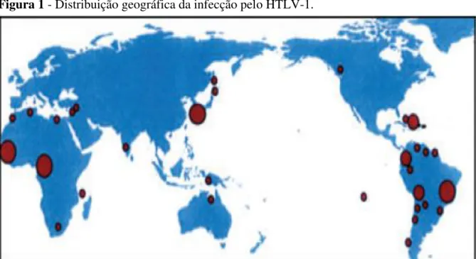 Figura 1 - Distribuição geográfica da infecção pelo HTLV-1. 