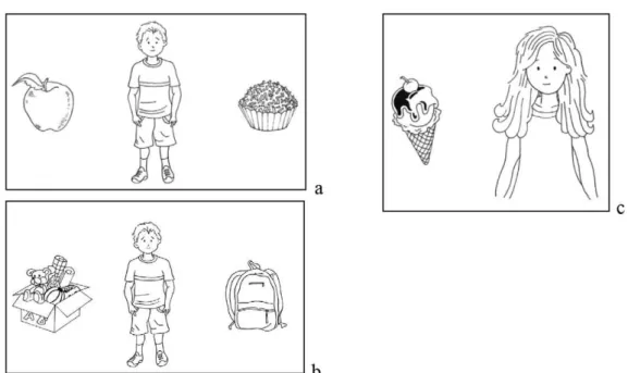 Figure 1. Example of  TMEC items: a) Subtest 1 - Comprehension of  Perspective (“This is Pedro and its snack time