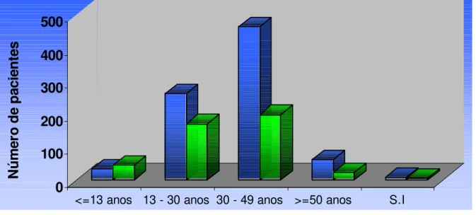 Figura  10  –  Distribuição  quantitativa  dos  pacientes  atendidos  na  URE-DIPE  e  selecionados do Laboratório de Virologia, de acordo com a faixa etária e o sexo