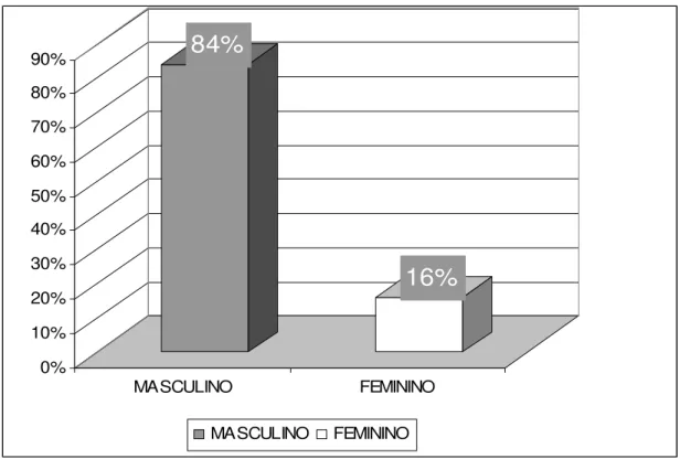 Gráfico 03: Gênero 84% 16% 0%10%20%30%40%50%60%70%80%90% MASCULINO FEMININO MASCULINO FEMININO