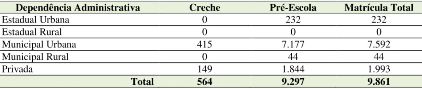 Tabela 5: Ananindeua – Matrícula inicial na Educação Infantil - Censo Escolar 2008. 