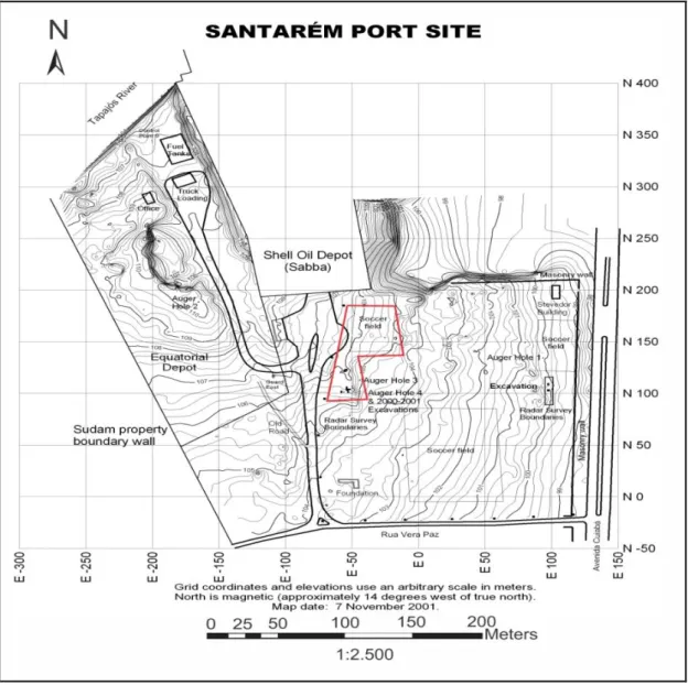 Figura 6 - Mapa topográfico de uma seção do Sítio Porto. Destacada em vermelho a área 10A-4 