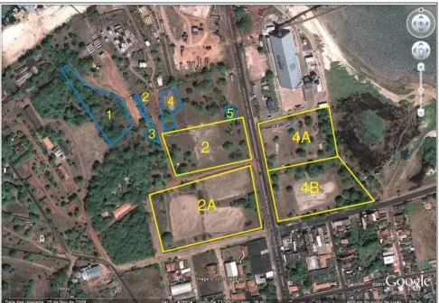 Figura 7 - Imagem de satélite do sítio porto de Santarém, com identificação das áreas da pesquisa  (Áreas 10A em azul) 