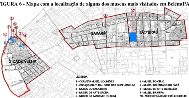FIGURA 6 - Mapa com a localização de alguns dos museus mais visitados em Belém(PA) 