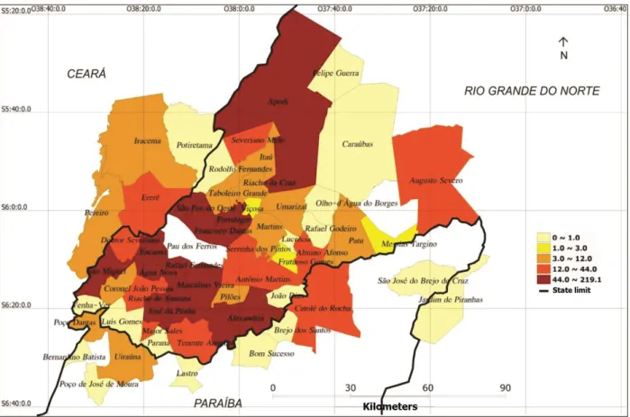 Figura 4 -  Commuting flows of people for work in Pau dos Ferros – 2010 (by quintile)