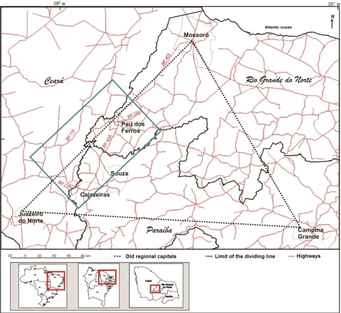 Figure 2 - The RN-PB-CE dividing line formed by road junctions Source: Dantas e Clementino (2013).