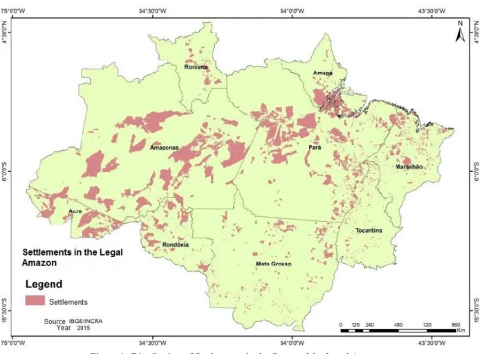 Figure 1- Distribution of Settlements in the States of the Legal Amazon.